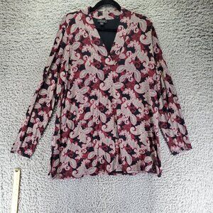 J. Jill Top Women’s Size Large Tall Black Paisley Long Sleeve Lightweight Blouse